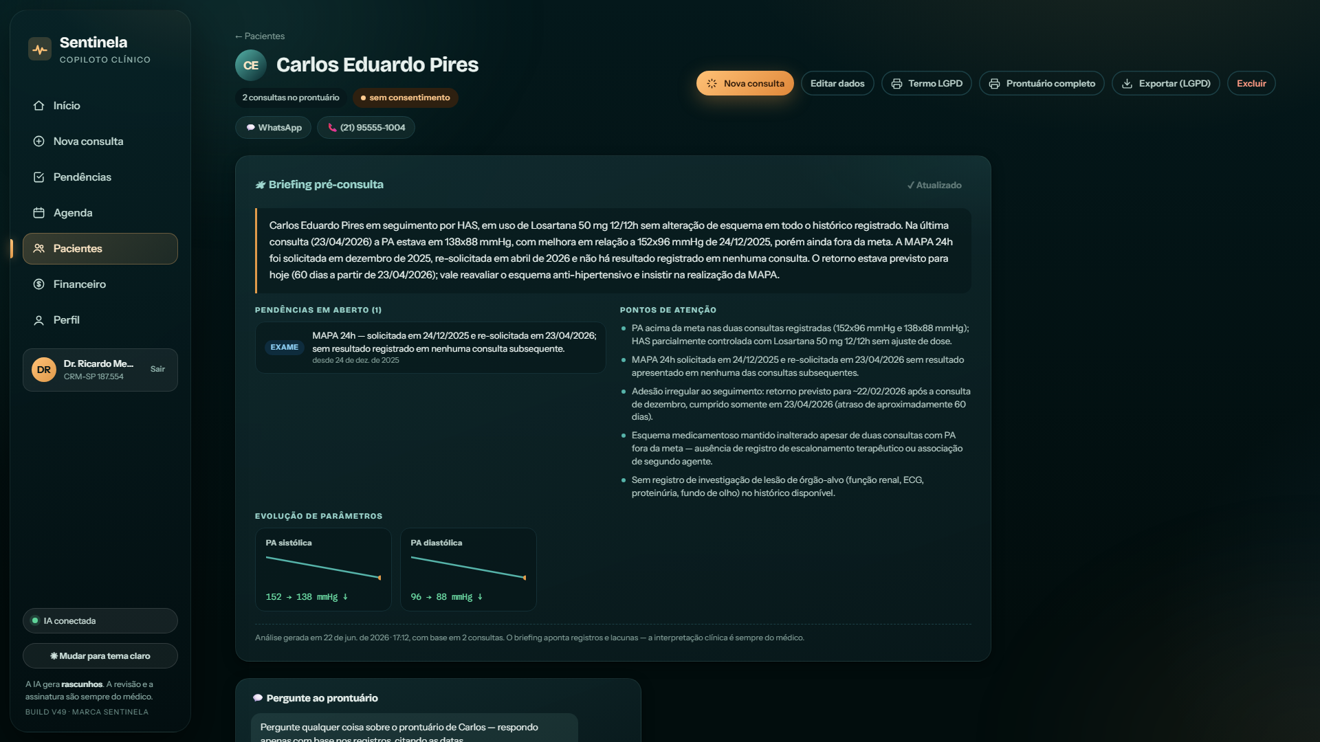 Prontuário longitudinal com briefing